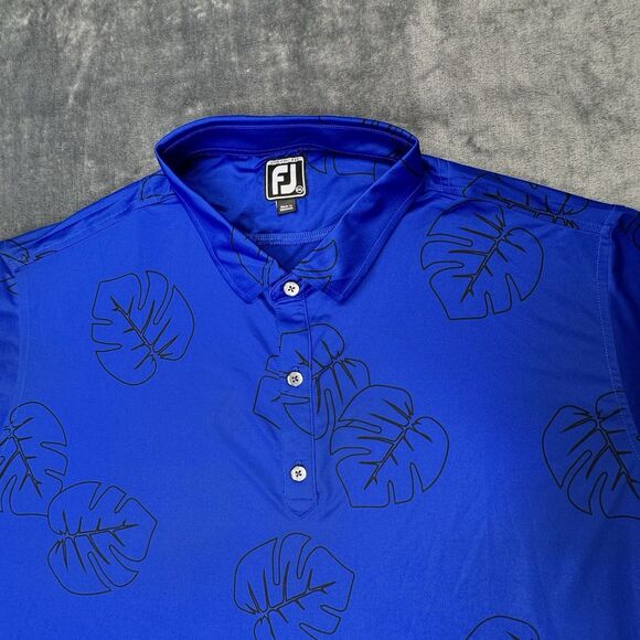 FootJoy FJ Sz XXL Blue Performance Golf Polo Shirt Men’s Tropical Monstera Leaf - Picture 5 of 11